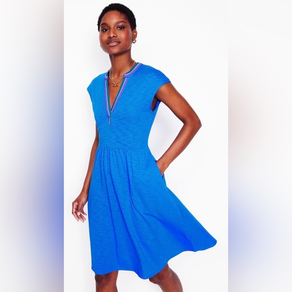 Boden Dresses & Skirts - BODEN Chloe Embroidered Short Dress size 12 long blue lightweight spring summer